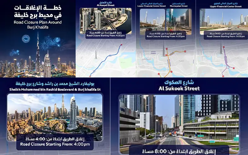Burj-Khalifa fireworks: New Year’s Eve Road Closures in Dubai, Metro Timings, and Parking Plans