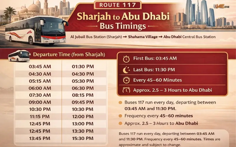 Sharjah to Abu Dhabi Bus Timings