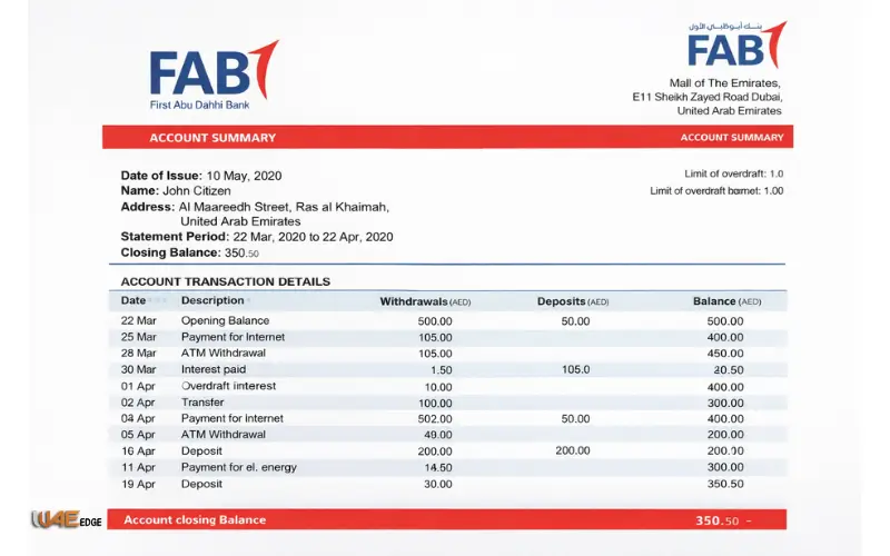 fab bank statement