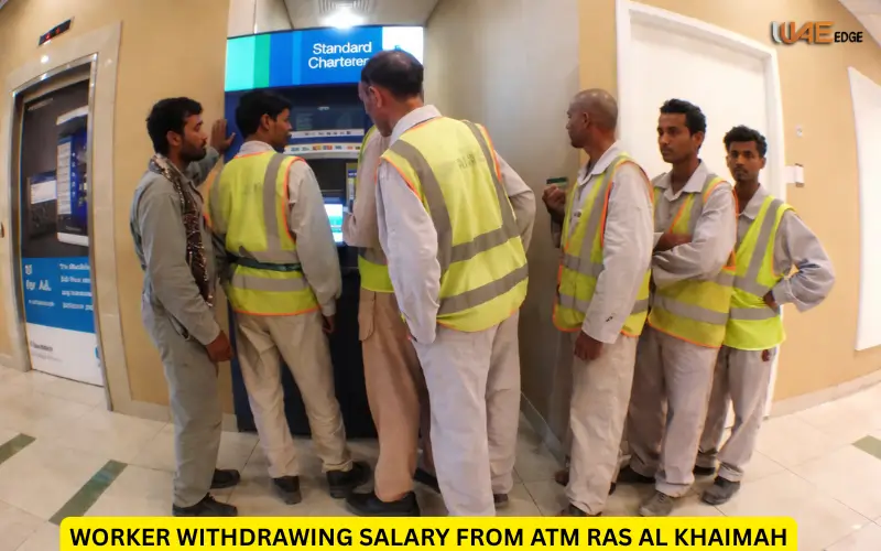 worker withdrawing salary from ATM Ras Al Khaimah